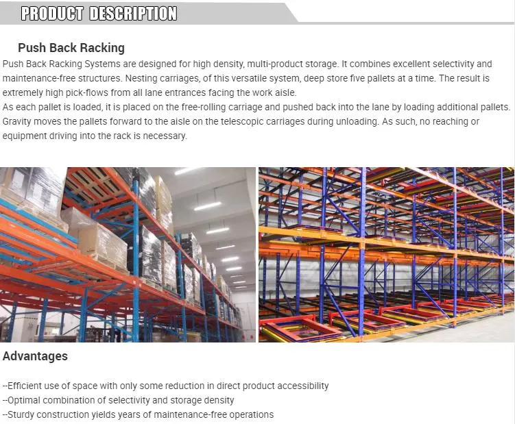 High Quality Push Back Racking Pallet Rack with Intensive Storage
